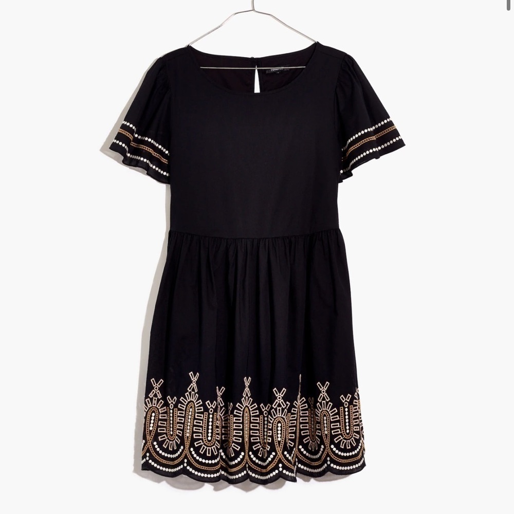 Madewell Black Embroidered Eyelet Puff Sleeve Mini Dress Size Large - Picture 3 of 9